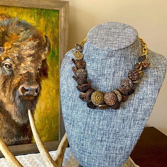 Vintage Gold, Silver, and Bronze Button Necklace - Picture 1 of 5